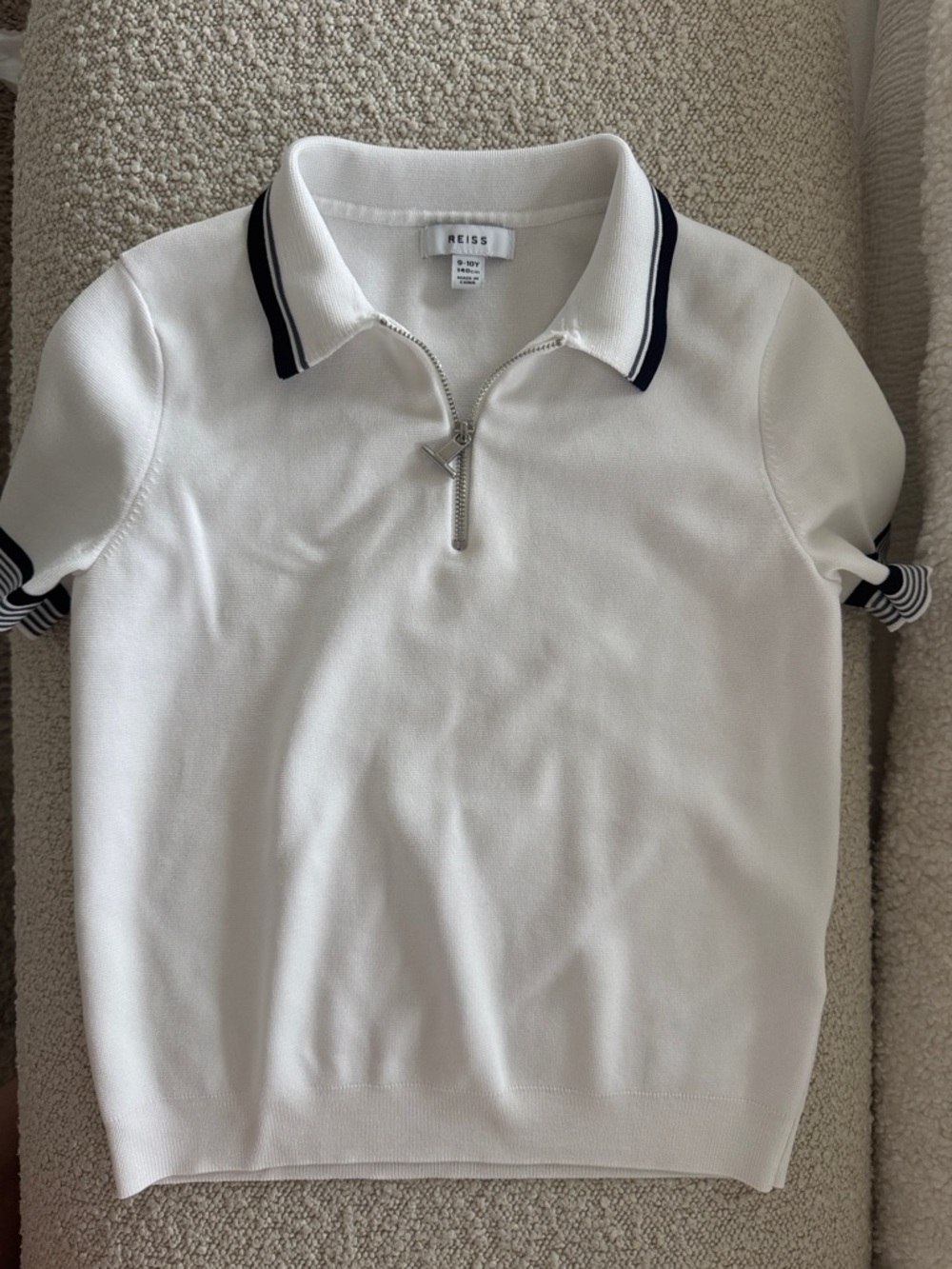 Reiss White Polo with Navy Trim and Zip Collar